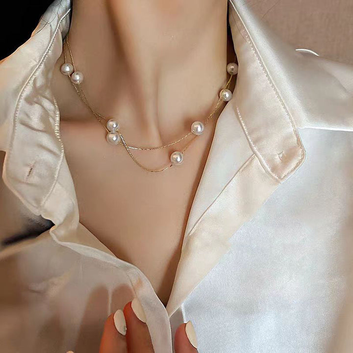 Gold Double-Layered Pearl Necklace