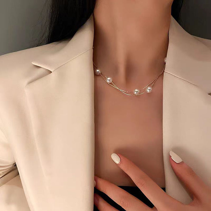 Gold Double-Layered Pearl Necklace