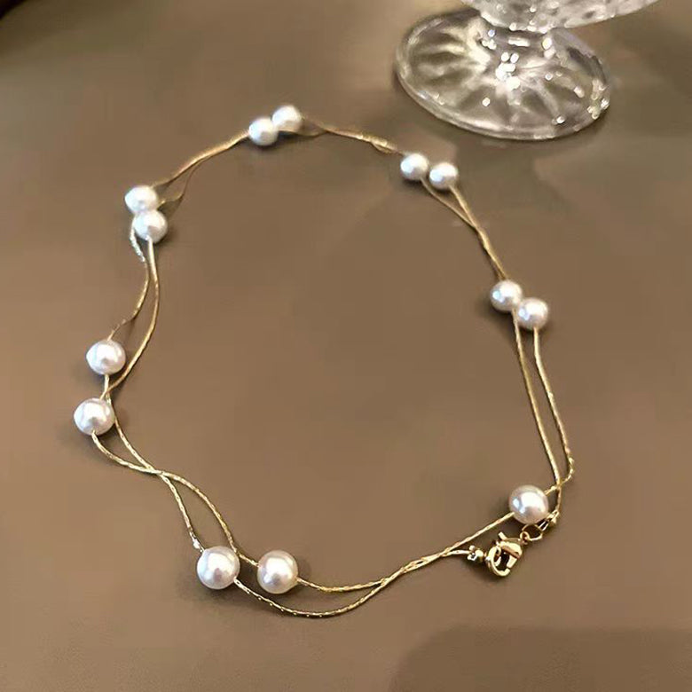 Gold Double-Layered Pearl Necklace