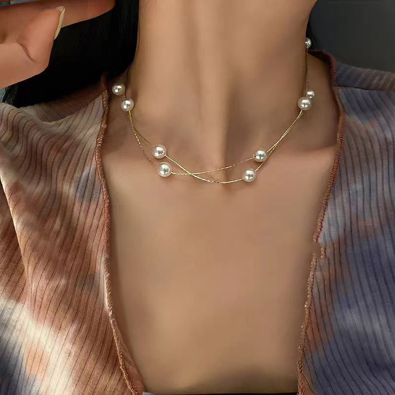 Gold Double-Layered Pearl Necklace