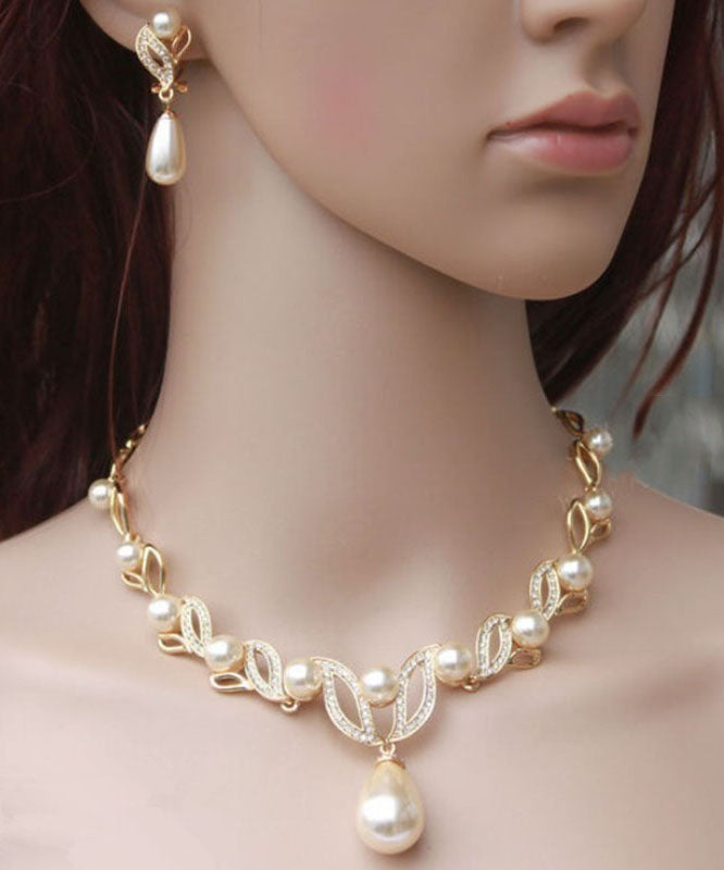 Gold Pearl Zircon Pendant Necklace