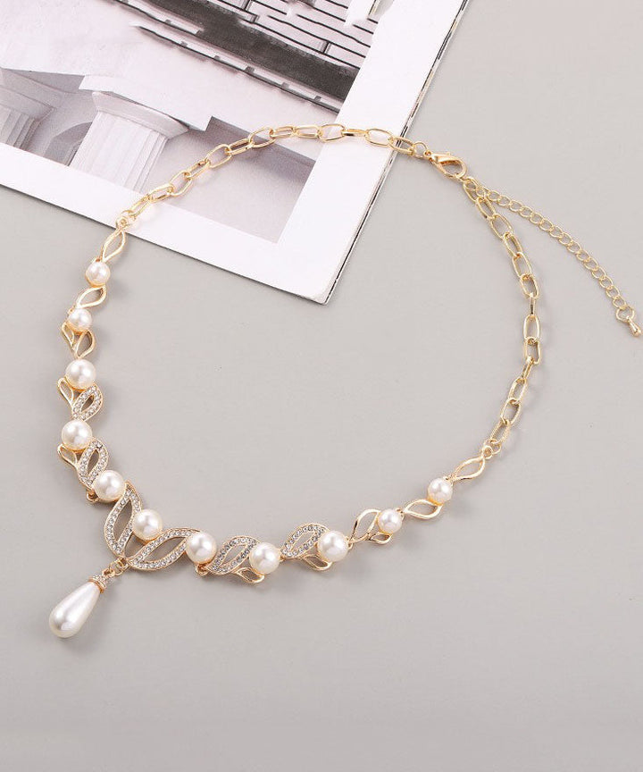 Gold Pearl Zircon Pendant Necklace