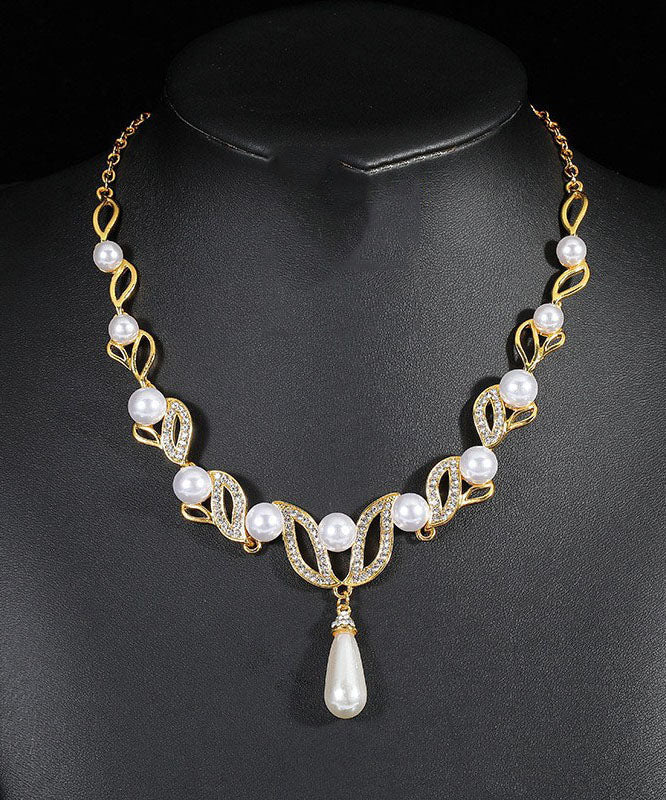 Gold Pearl Zircon Pendant Necklace