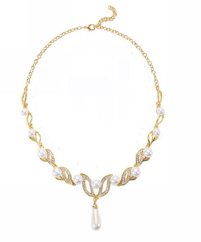 Gold Pearl Zircon Pendant Necklace