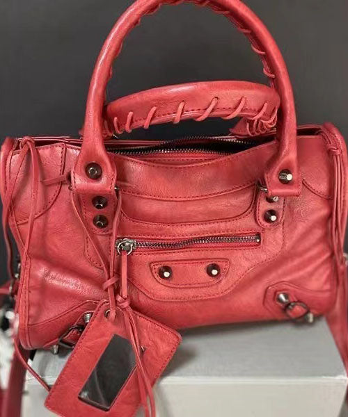 Red Sheepskin Rivet Tote Bag