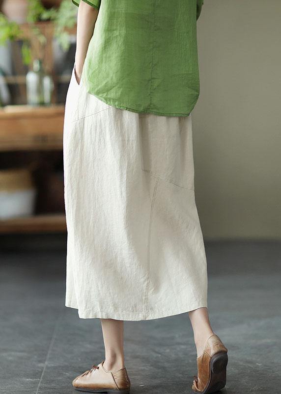 White Patchwork A-Line Linen Skirt