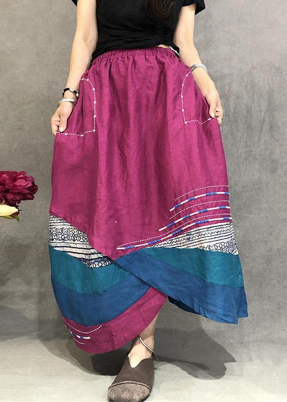 Elegant Vintage Linen Skirts Summer Thin Breathable Colour-Match Loose Irregular Skirt