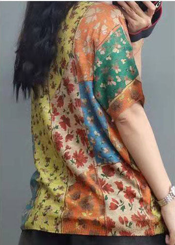 Printed O-Neck Cotton Short Sleeve Top