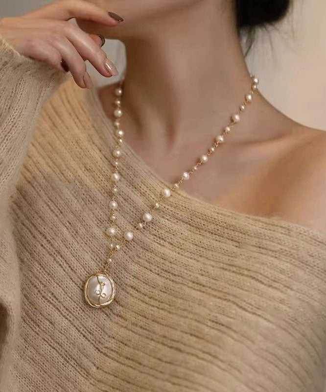 White Pearl Tassel Pendant Necklace