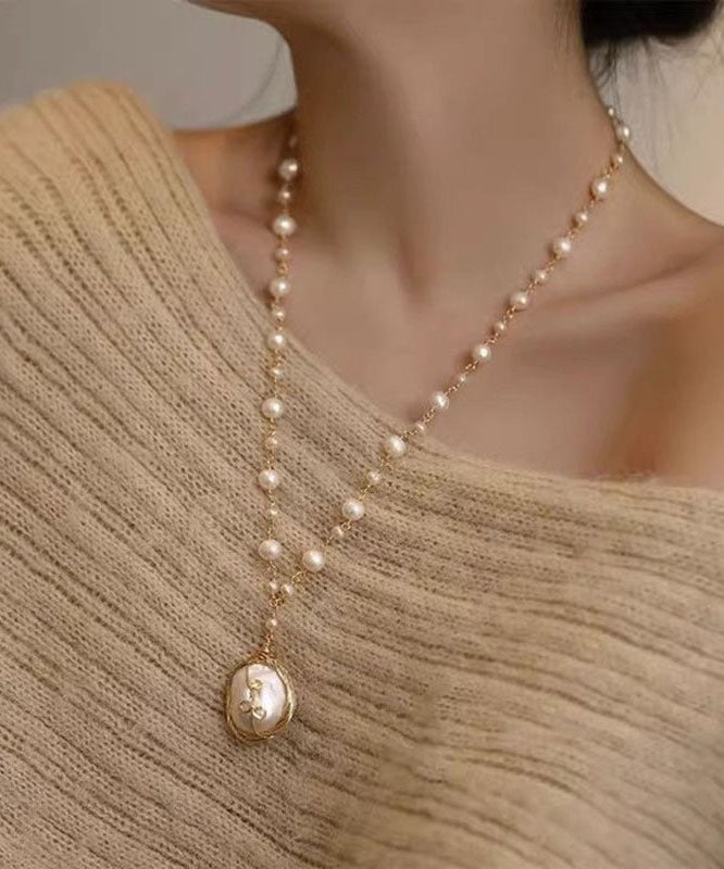 White Pearl Tassel Pendant Necklace