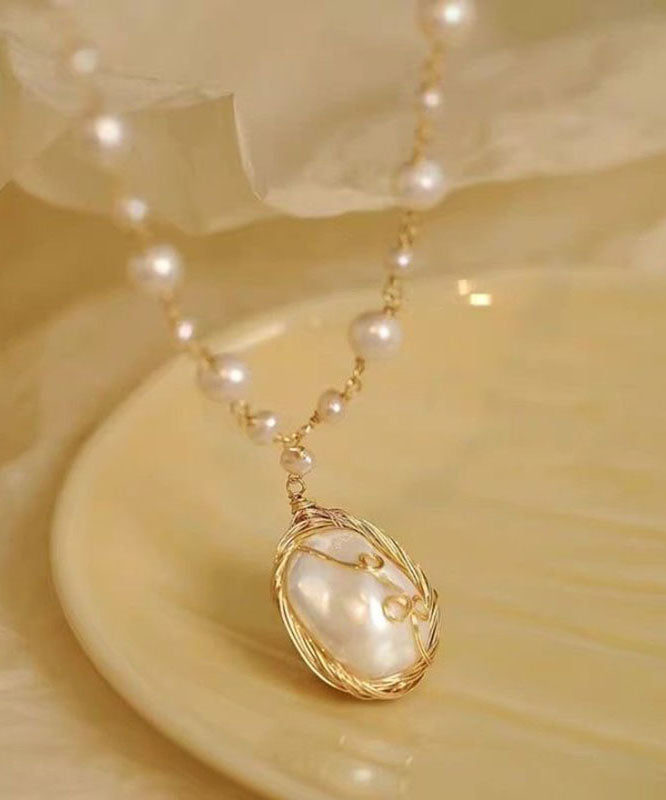 White Pearl Tassel Pendant Necklace