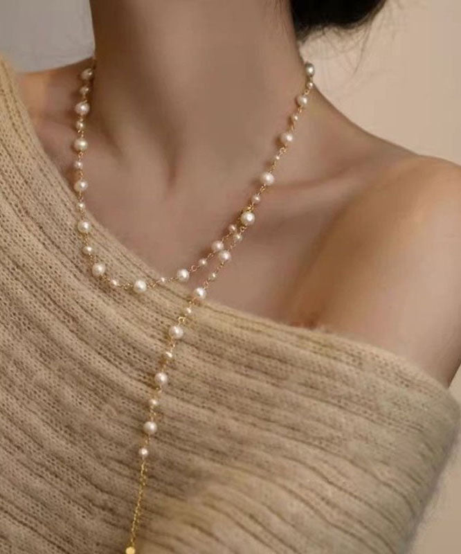 White Pearl Tassel Pendant Necklace