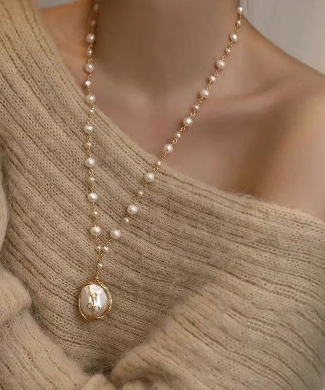 White Pearl Tassel Pendant Necklace