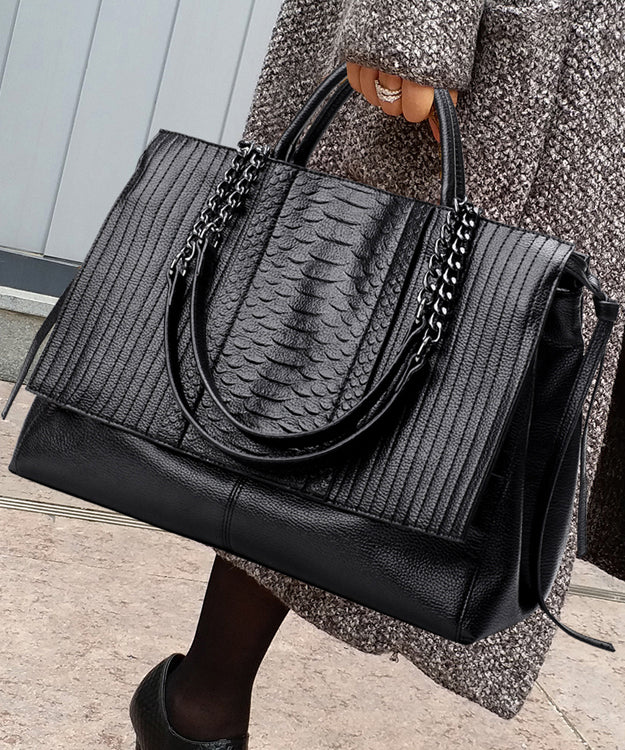 Black Chain Patchwork Leather Tote
