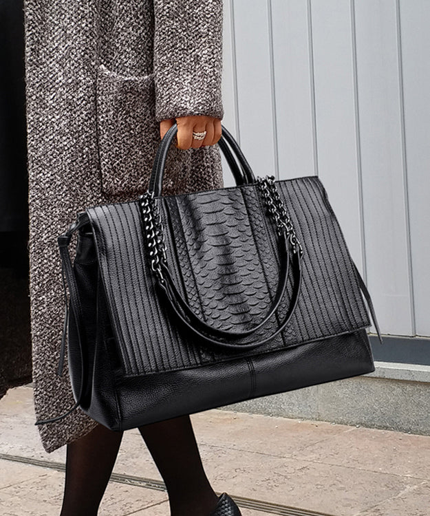 Black Chain Patchwork Leather Tote