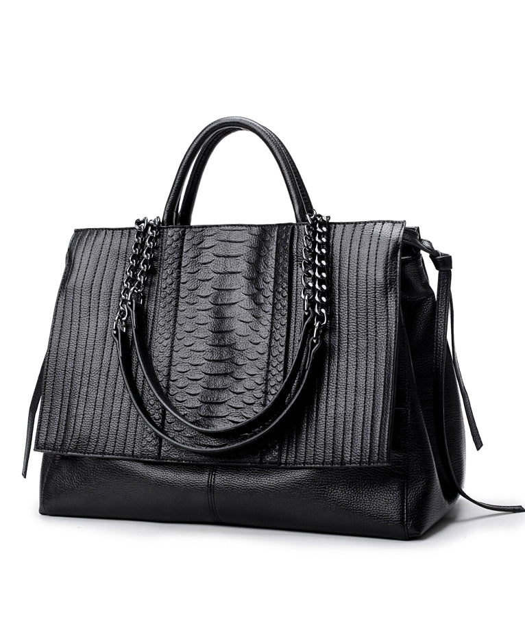 Black Chain Patchwork Leather Tote