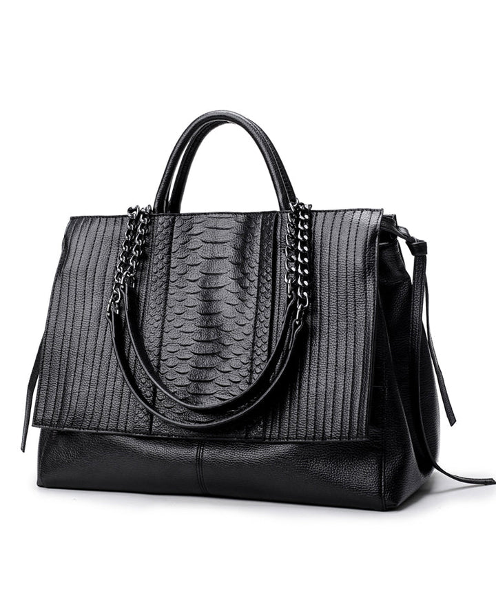 Black Chain Patchwork Leather Tote