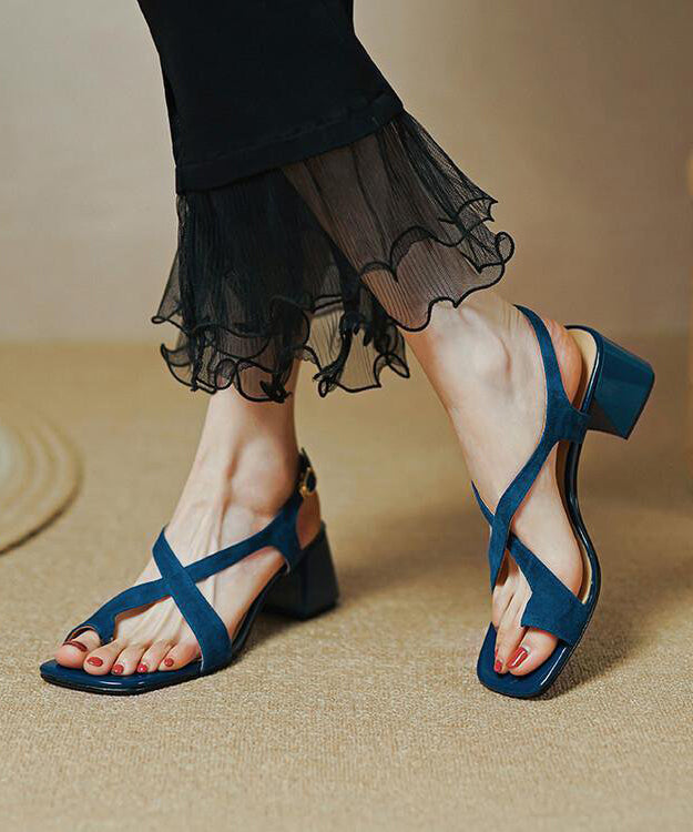 Blue Suede Cross Strap Chunky Sandals