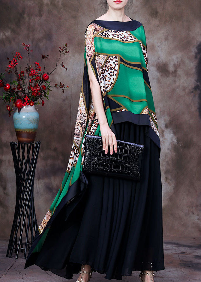 Green Leopard Print Batwing Chiffon Top