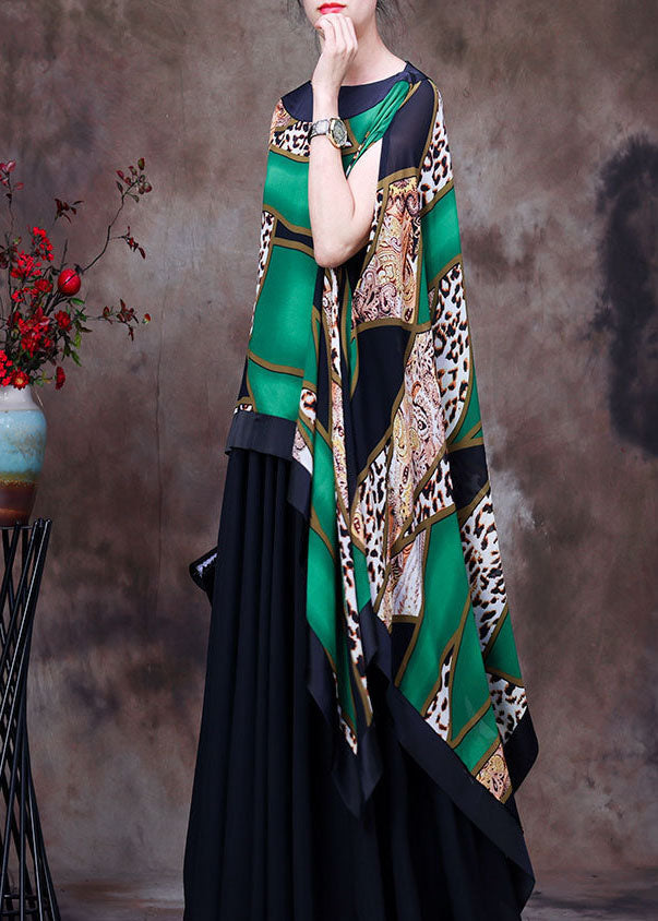 Green Leopard Print Batwing Chiffon Top