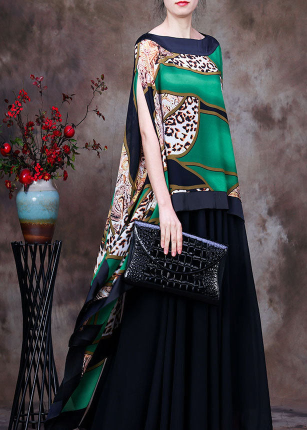 Green Leopard Print Batwing Chiffon Top