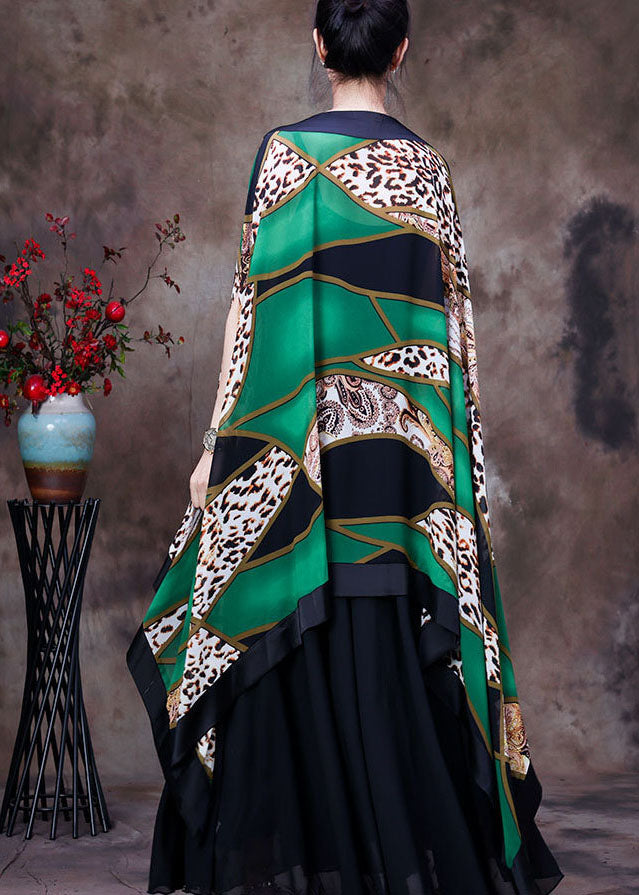 Green Leopard Print Batwing Chiffon Top
