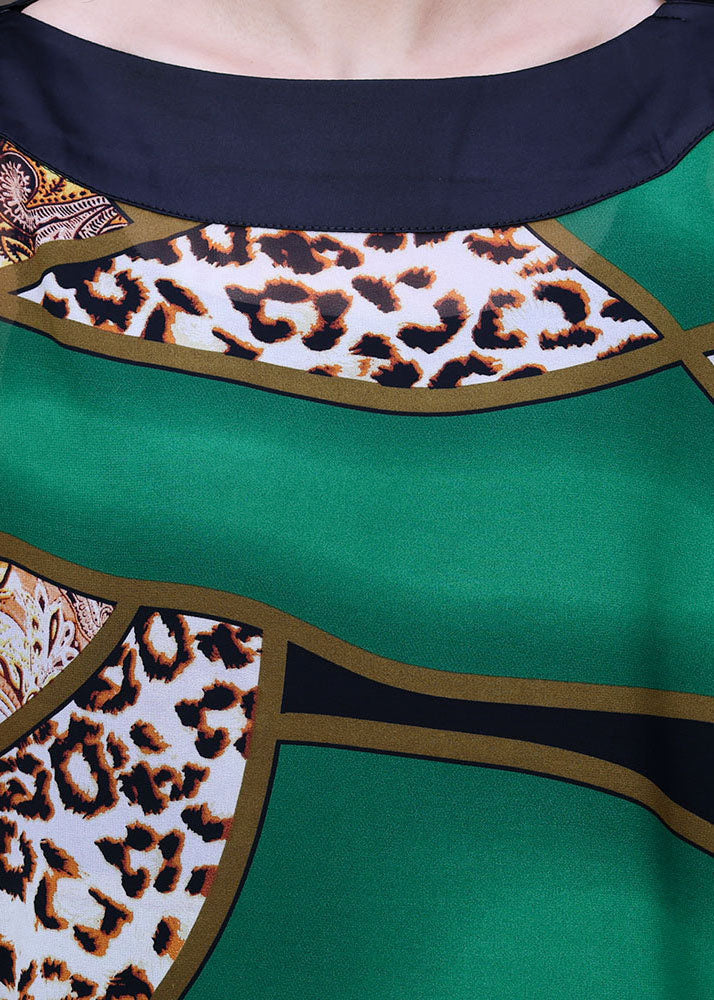 Green Leopard Print Batwing Chiffon Top