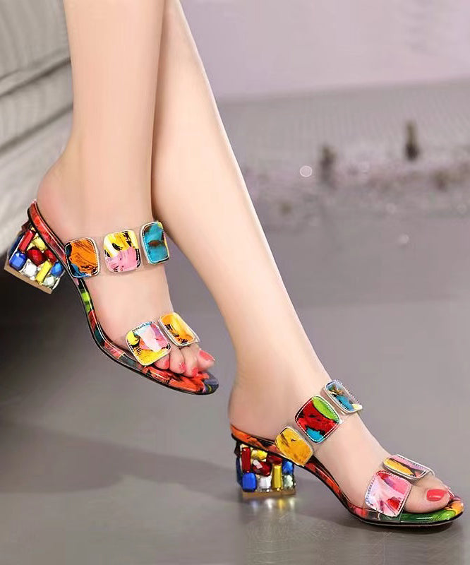 Multi-Colour Chunky Heel Slide Sandals
