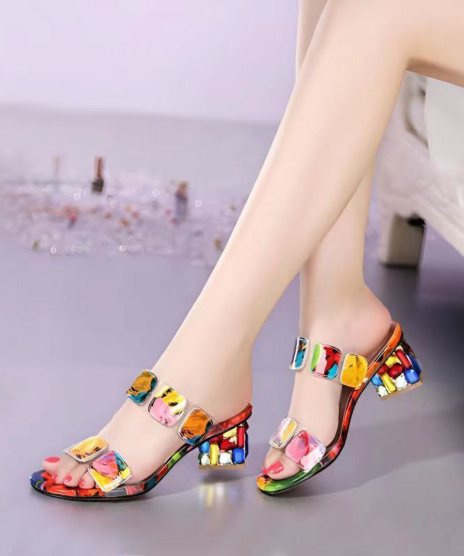 Multi-Colour Chunky Heel Slide Sandals