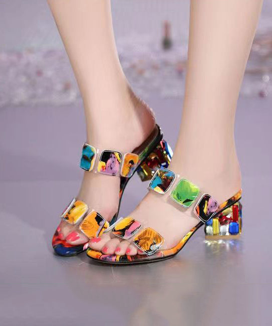 Multi-Colour Chunky Heel Slide Sandals