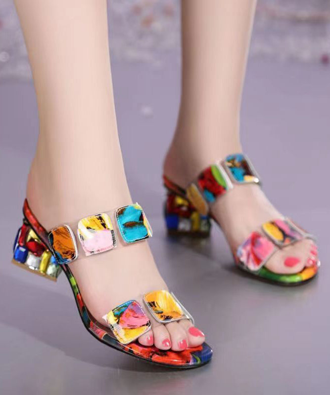 Multi-Colour Chunky Heel Slide Sandals