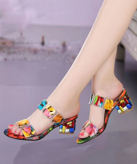 Multi-Colour Chunky Heel Slide Sandals