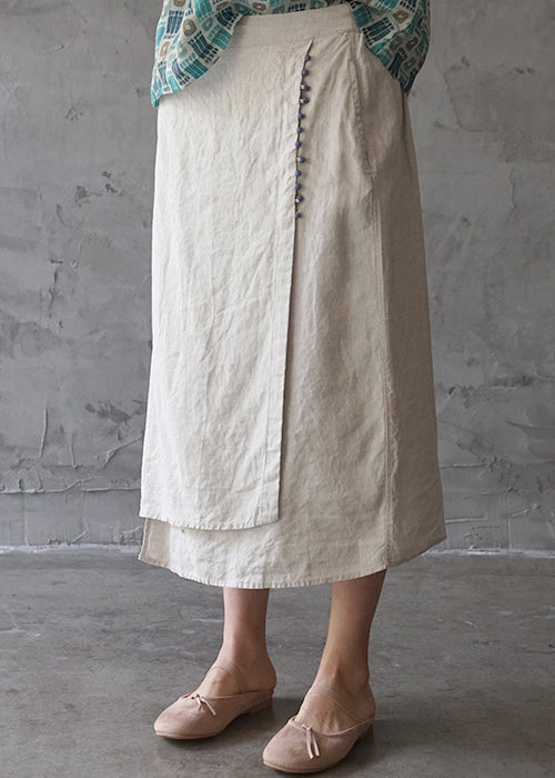 Beige Asymmetrical Pocket Linen Skirt