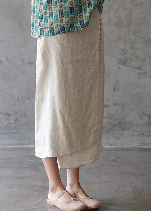 Beige Asymmetrical Pocket Linen Skirt