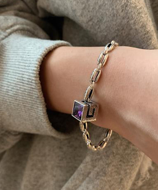Purple Zircon Gemstone Chain Bracelet