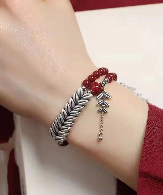 Red Sterling Silver Wheat Bracelet