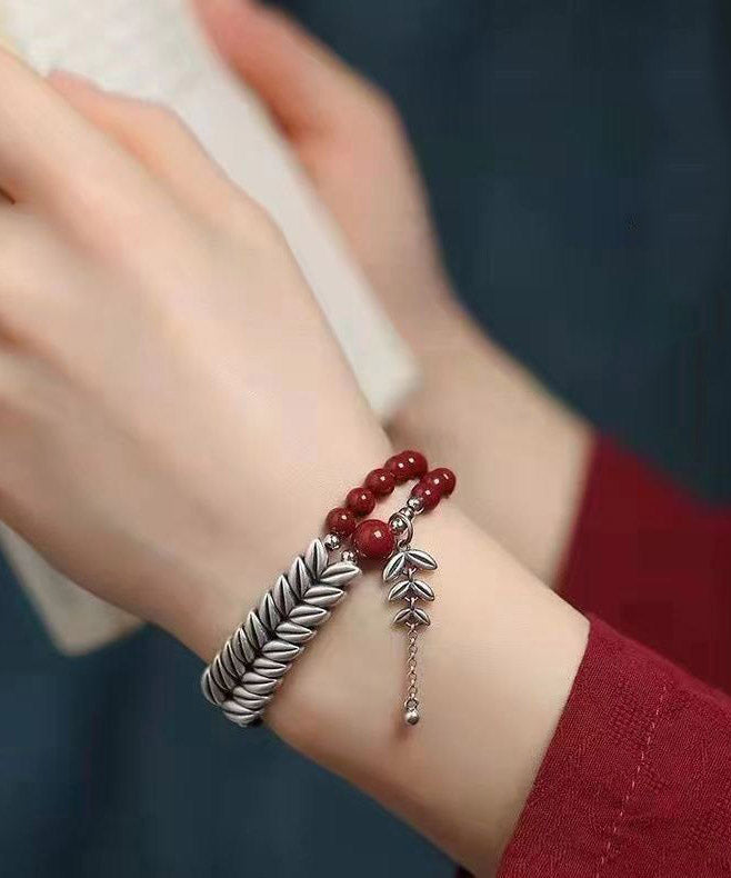 Red Sterling Silver Wheat Bracelet