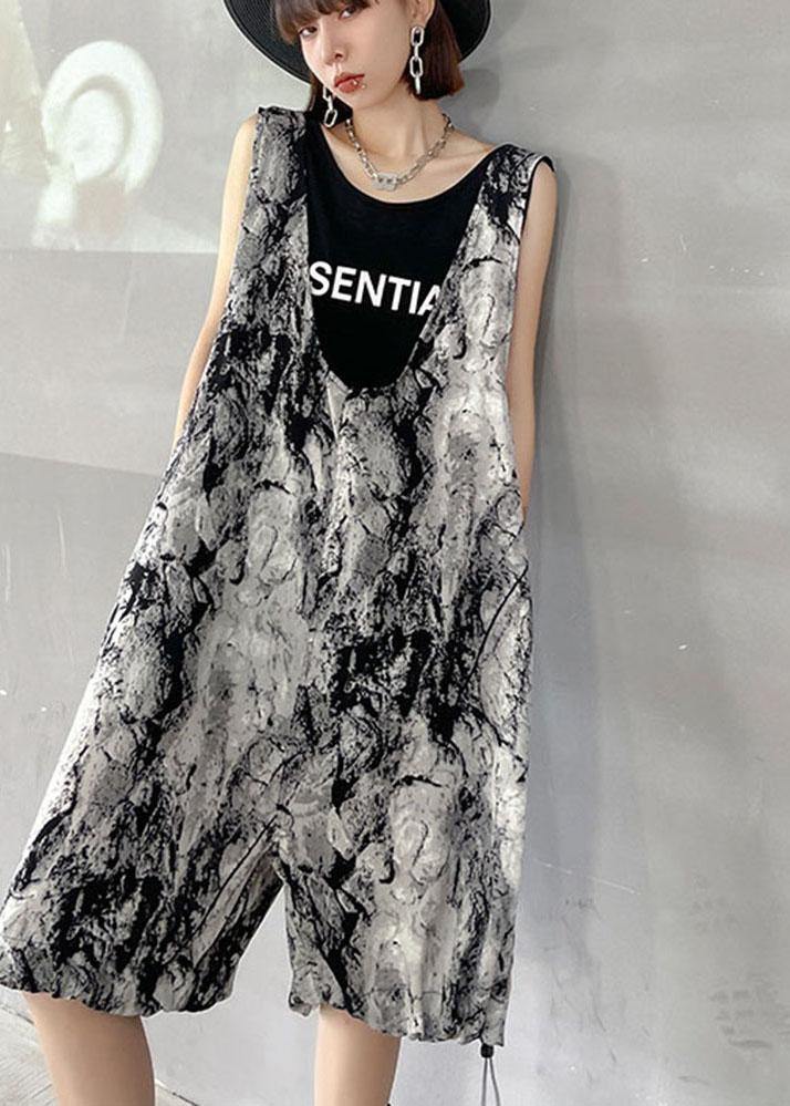Grey Print Casual Overall Shorts