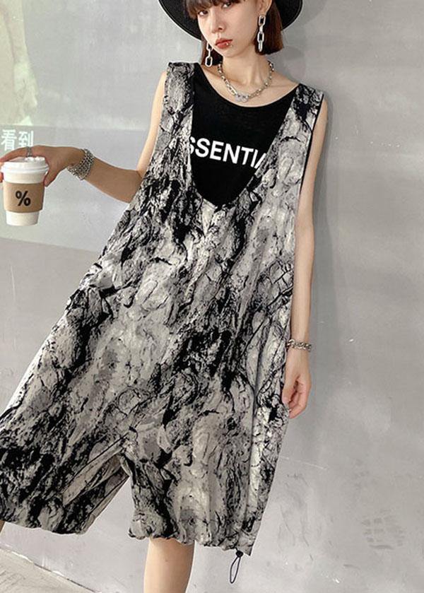 Grey Print Casual Overall Shorts