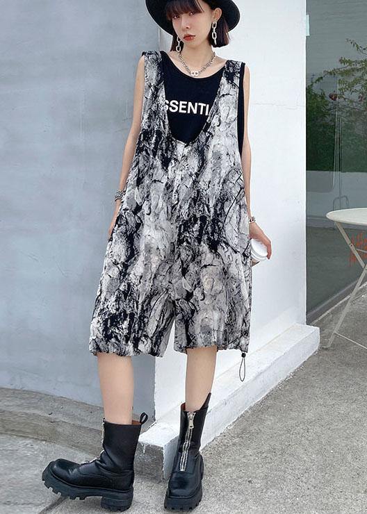 Grey Print Casual Overall Shorts