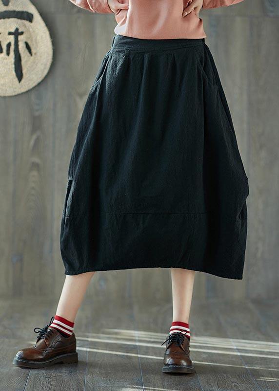 Navy Lantern Elastic Waist Linen Skirt