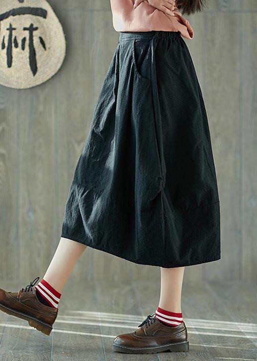Navy Lantern Elastic Waist Linen Skirt