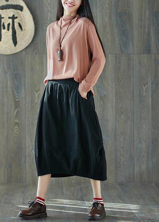 Navy Lantern Elastic Waist Linen Skirt