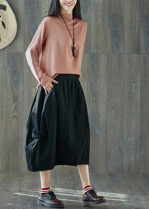 Navy Lantern Elastic Waist Linen Skirt