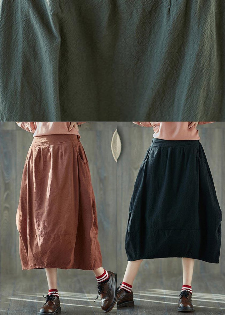 Navy Lantern Elastic Waist Linen Skirt