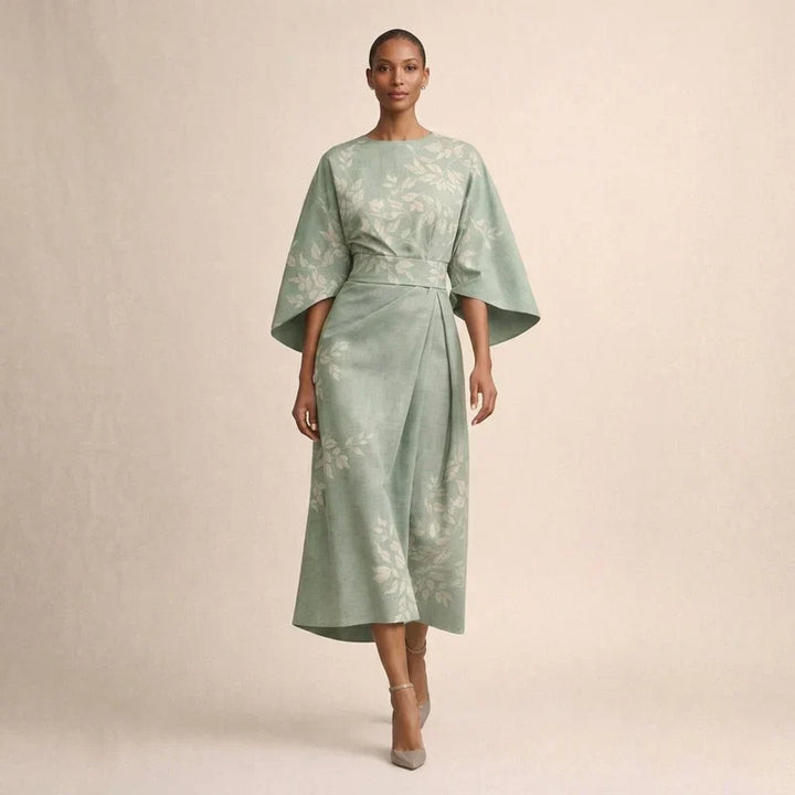 CLEMENTINE | Floral Midi with Sculpted Waist and Airy Elegance
