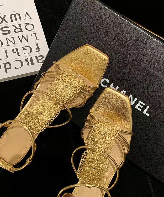 Gold Faux Leather Peep Toe Heels