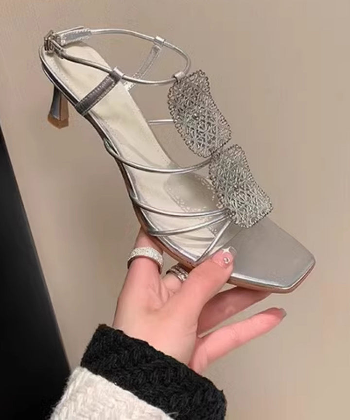 Gold Faux Leather Peep Toe Heels
