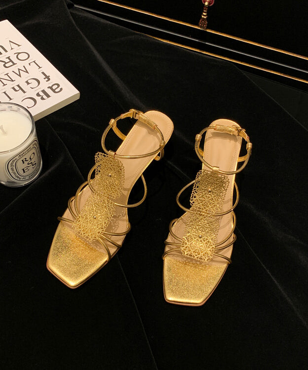 Gold Faux Leather Peep Toe Heels