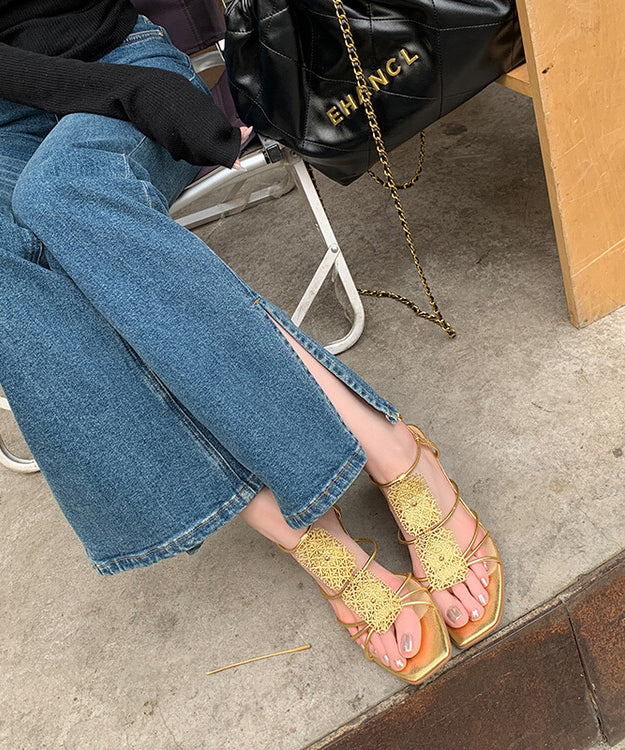 Gold Faux Leather Peep Toe Heels